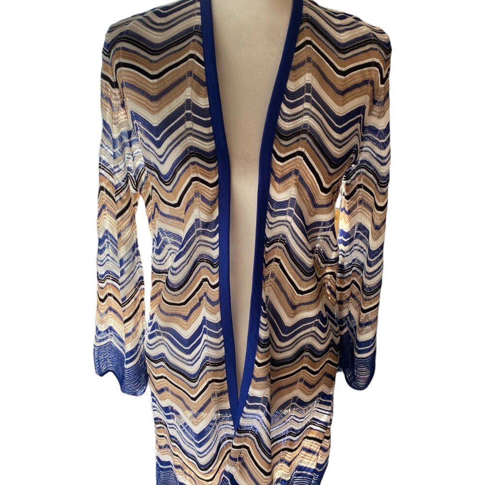CHICO'S Travelers Zig Zag Stitch Cardigan Sweater Jacket Seafaring Blue Small - Picture 4 of 10